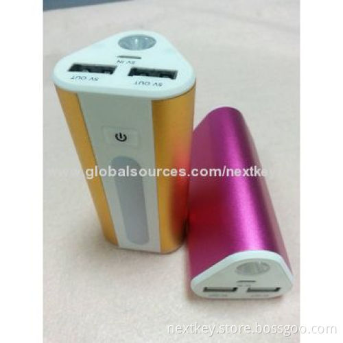 Power bank, 6,000mAh for iPhone, Samsung Galaxy, HTC with LED lights and dual USB, made of ABS mater